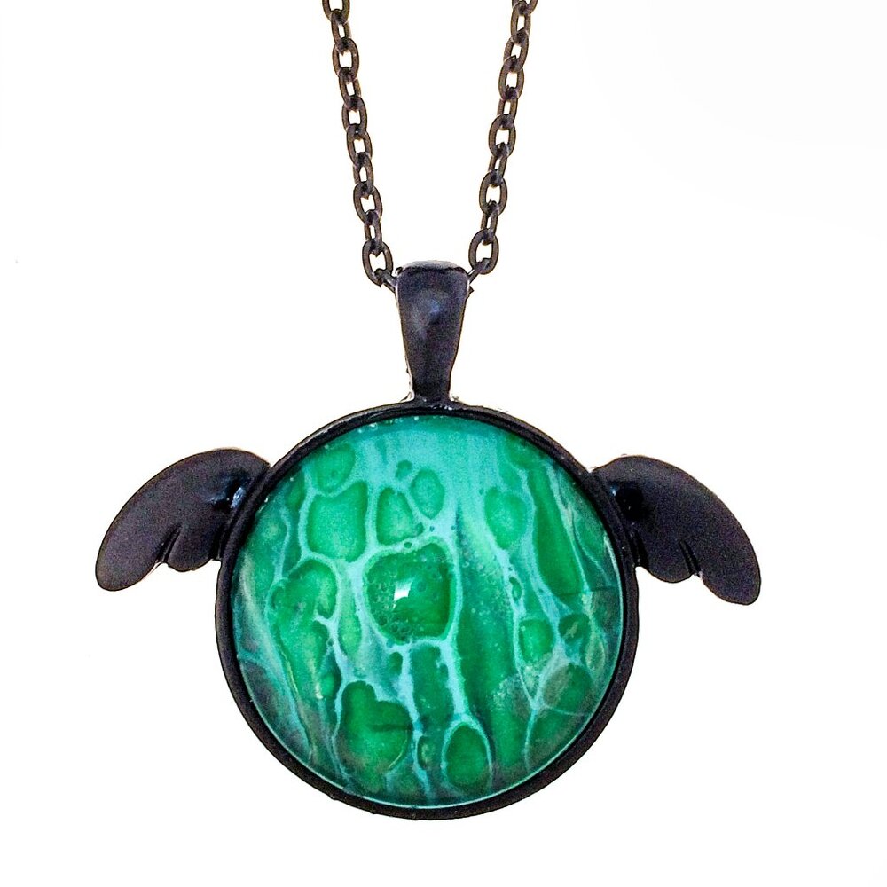 Handmade Fluid Art Pendant & Necklace Green